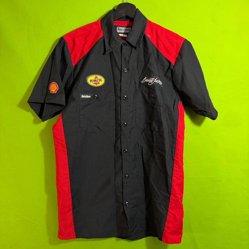 Throttle Threads Barrett-Jackson Pennzoil Mechanic Shirt Mens Small Black Red
